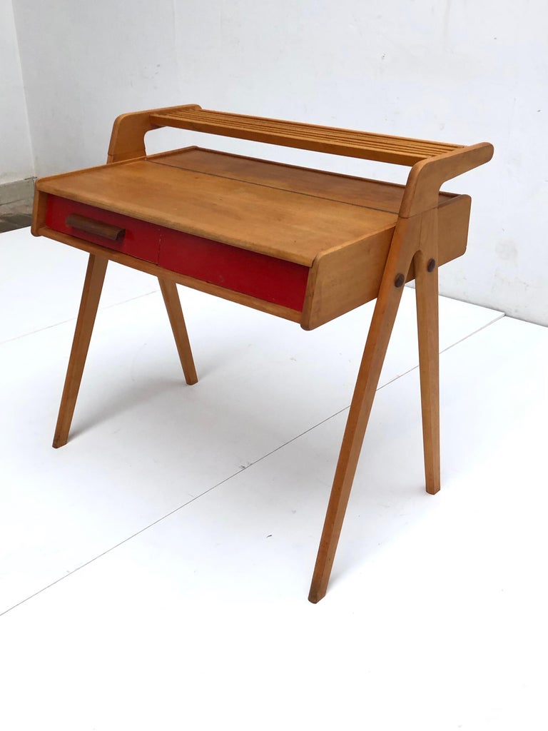 Dutch MidCentury Modern Solid Birch Vanity Desk by Everest Furniture