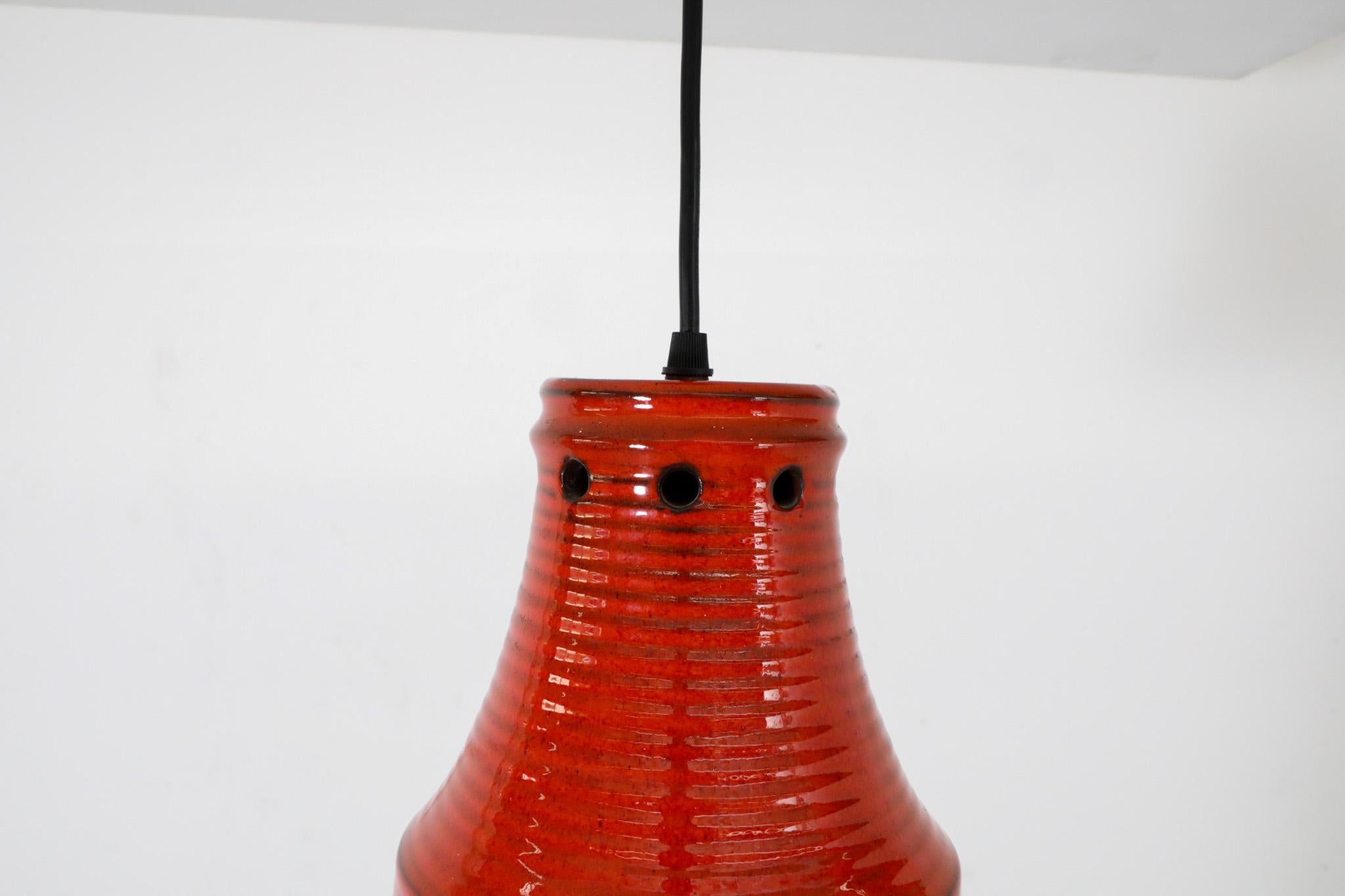 Dutch Mid-Century Red Ceramic Bell-Shaped Pendants with Cut-Outs by Herda For Sale 4