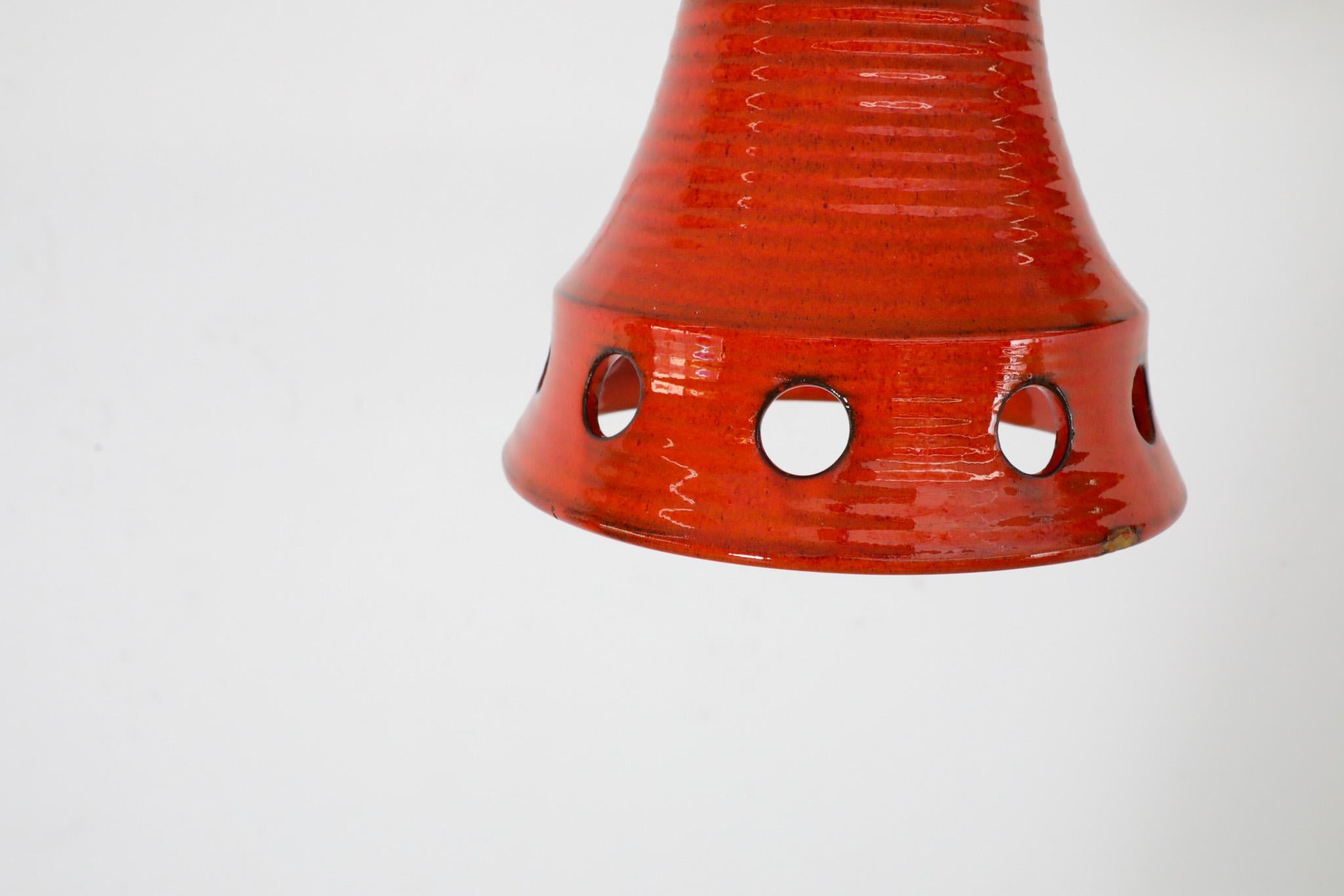Dutch Mid-Century Red Ceramic Bell-Shaped Pendants with Cut-Outs by Herda For Sale 5