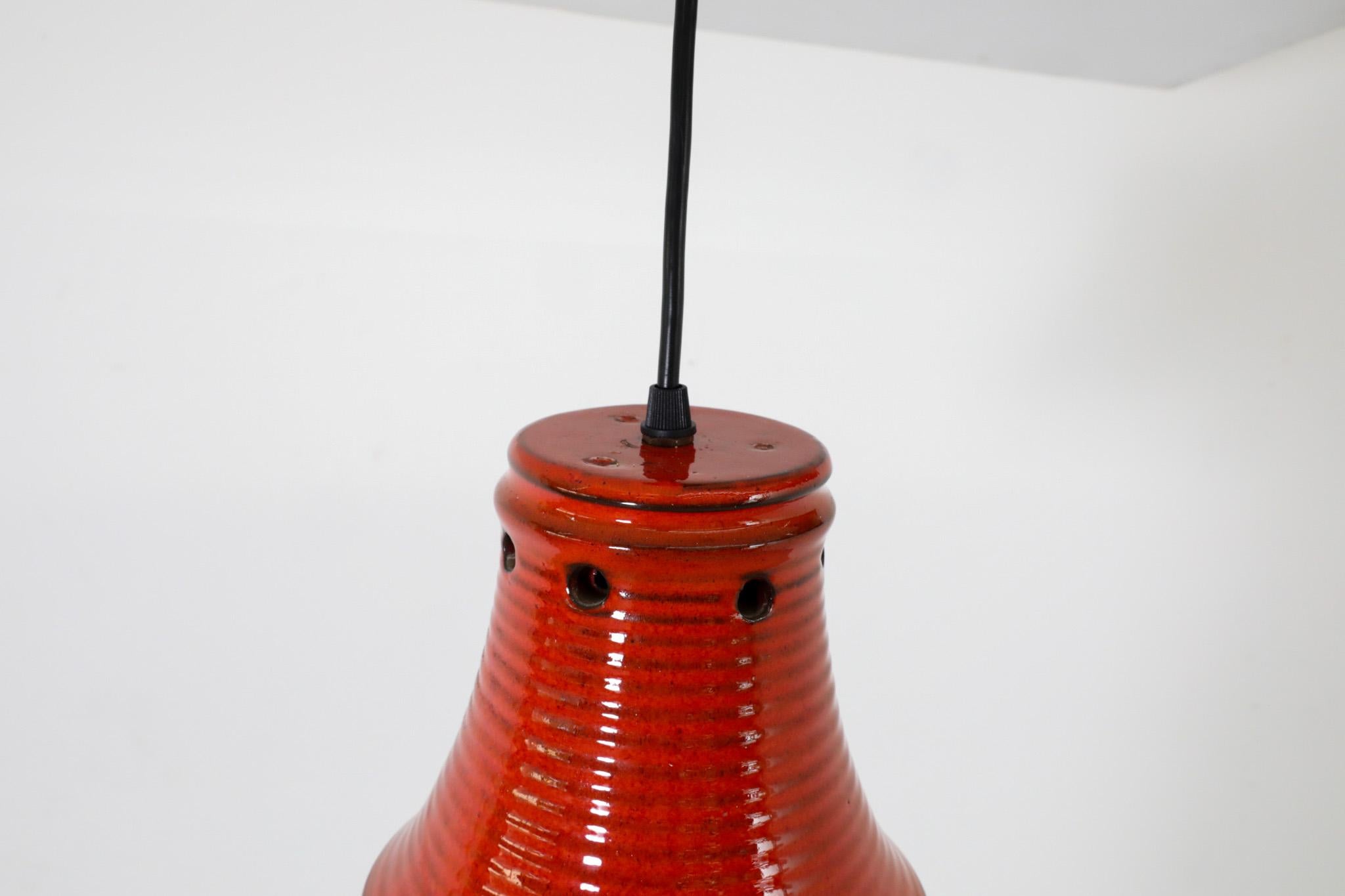 Dutch Mid-Century Red Ceramic Bell-Shaped Pendants with Cut-Outs by Herda For Sale 6