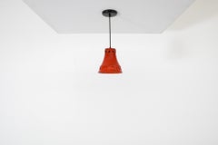 Mid-Century Herda Bell Pendant, Red Glazed Ceramic, Circular Cut-Outs