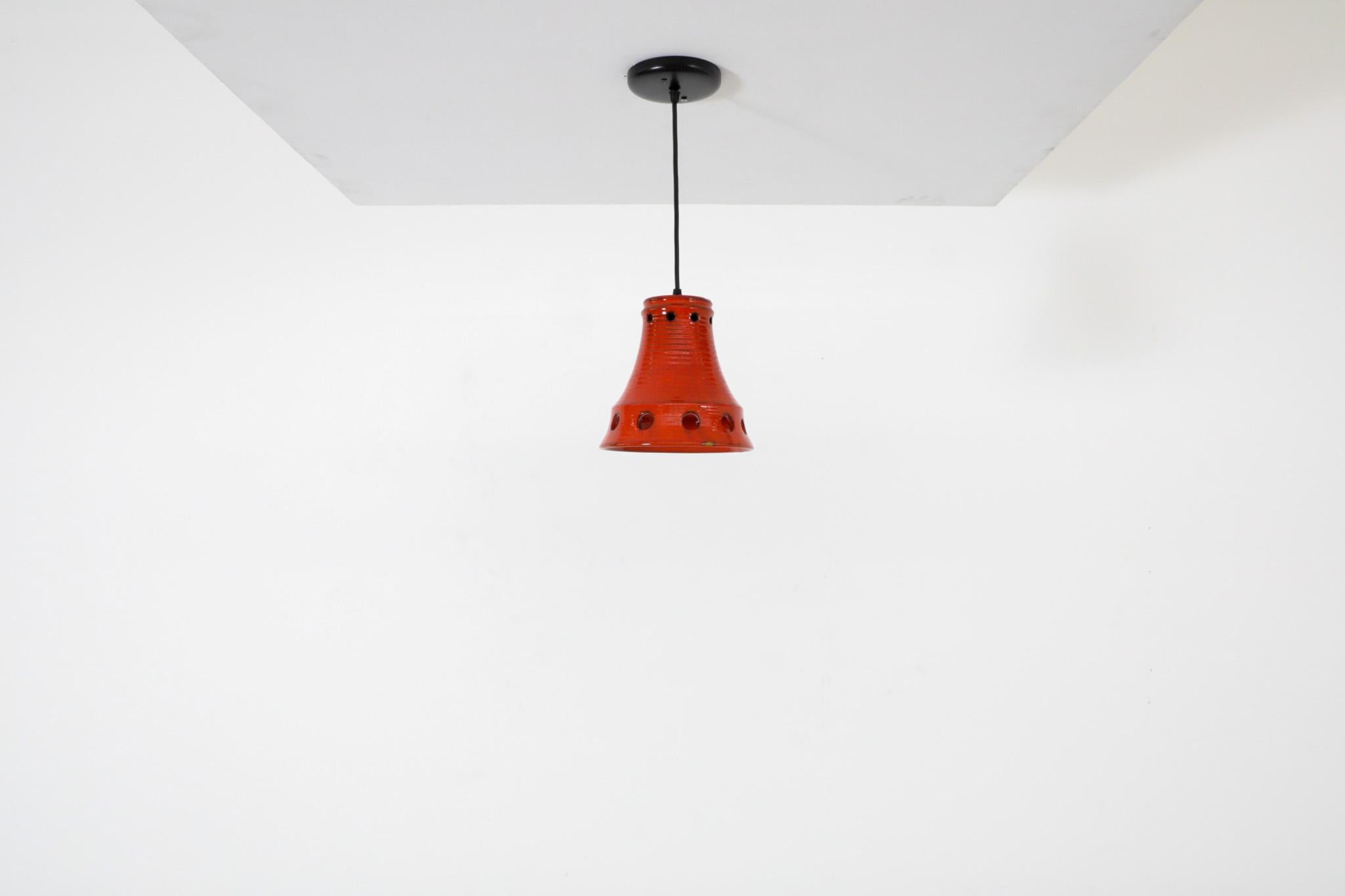 Glazed Dutch Mid-Century Red Ceramic Bell-Shaped Pendants with Cut-Outs by Herda For Sale