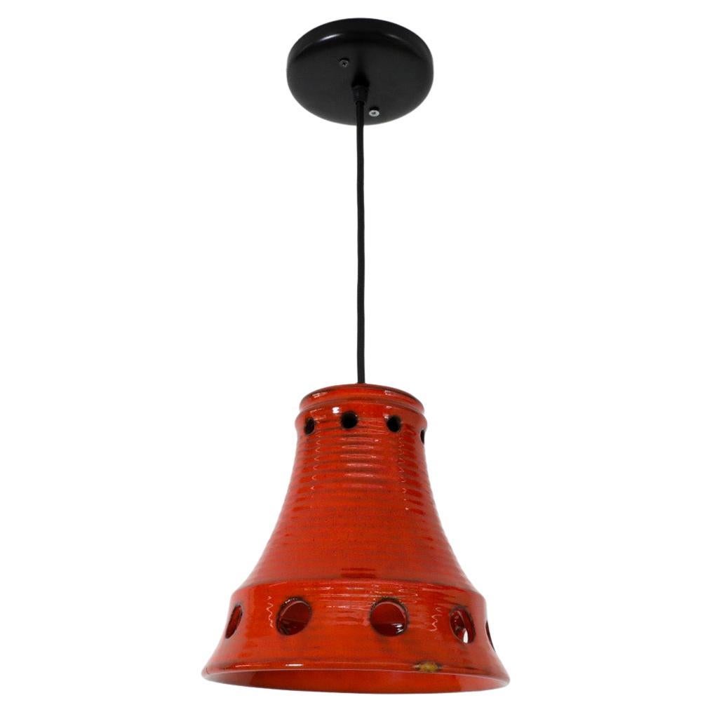 Dutch Mid-Century Red Ceramic Bell-Shaped Pendants with Cut-Outs by Herda