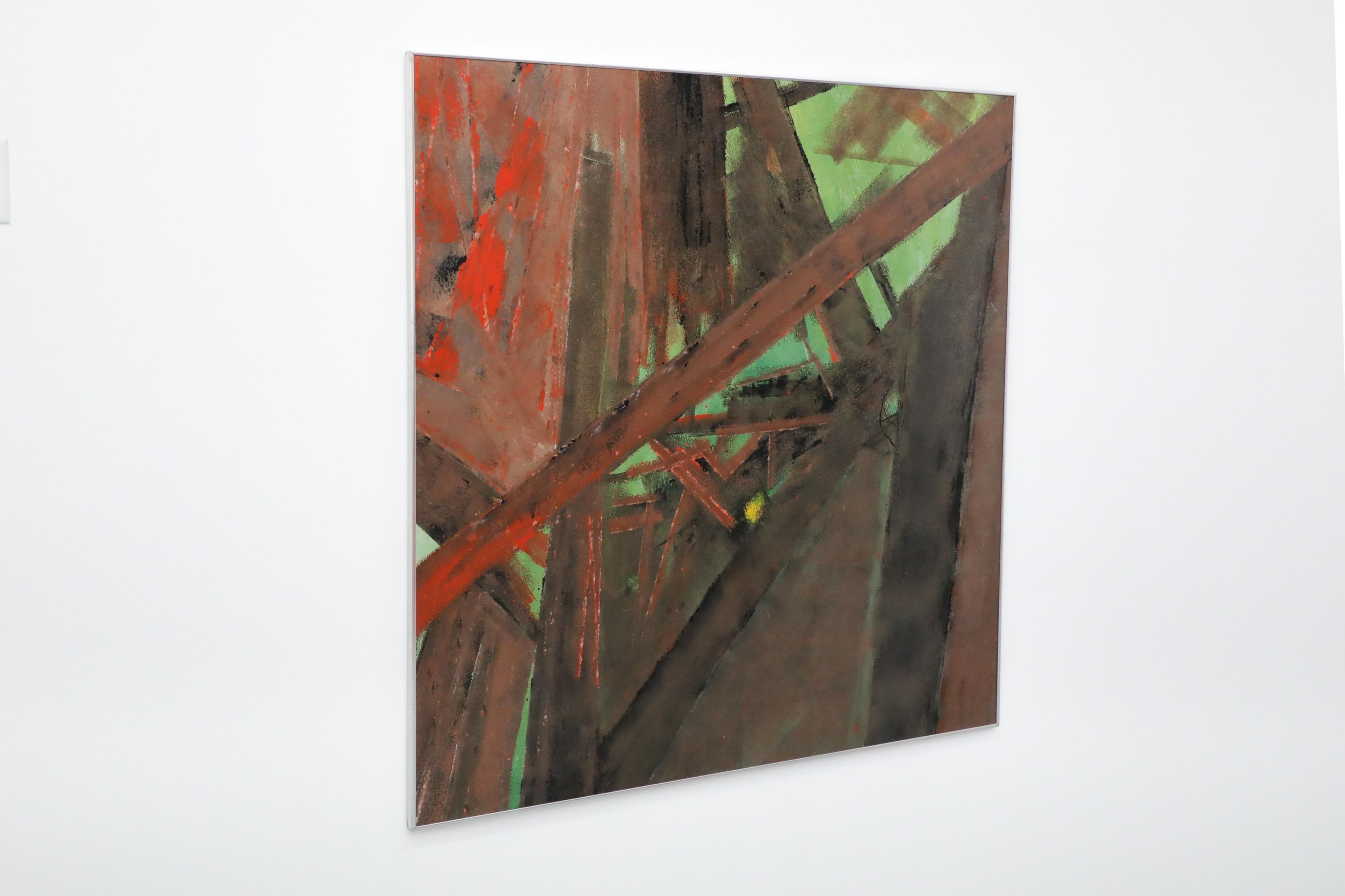 Niederländisches Gemälde ohne Titel in Grün- und Brauntönen, Mitte des Jahrhunderts, abstrakter Expressionismus (Moderne der Mitte des Jahrhunderts) im Angebot