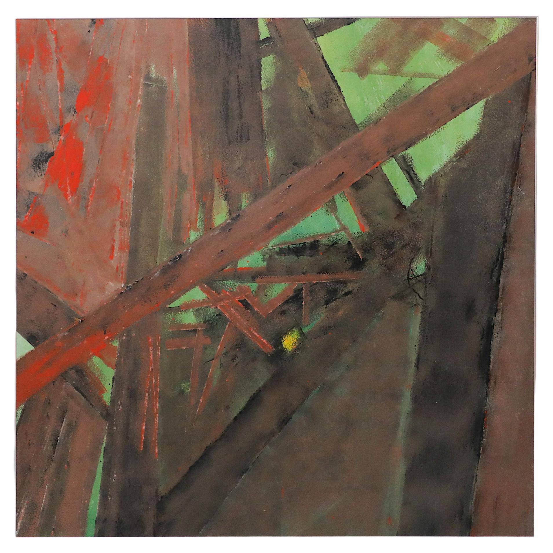 Peinture expressionniste abstraite hollandaise du milieu du siècle, sans titre, en verts et bruns