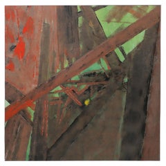 Dutch Mid-Century Untitled Abstract Expressionist Painting in Greens & Browns