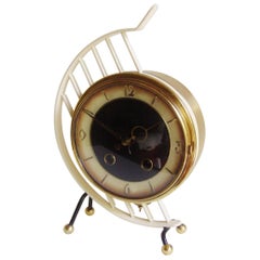 Dutch Midcentury, Avant Garde, Brass and Polychrome Enamel Pendulum Mantle Clock