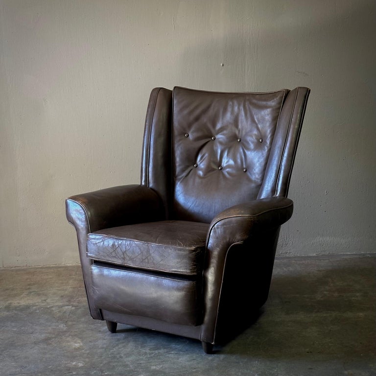 Dutch Midcentury Chocolate Brown Leather Wingback Armchair For Sale at — free download