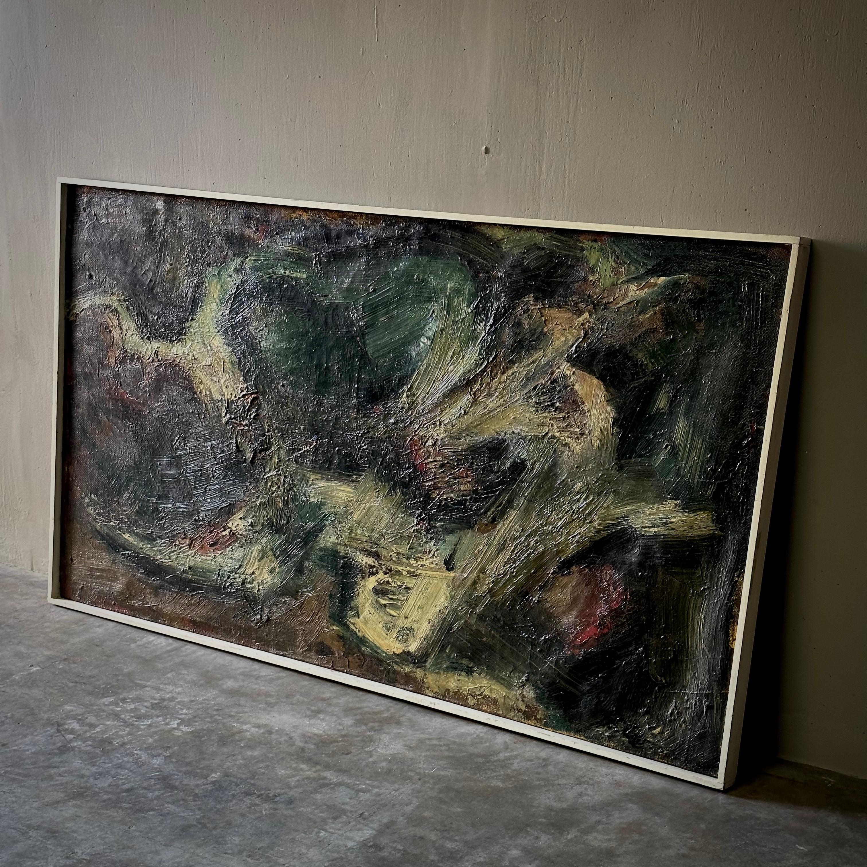 Dutch Midcentury Unsigned Abstract Oil Painting In Good Condition For Sale In Los Angeles, CA