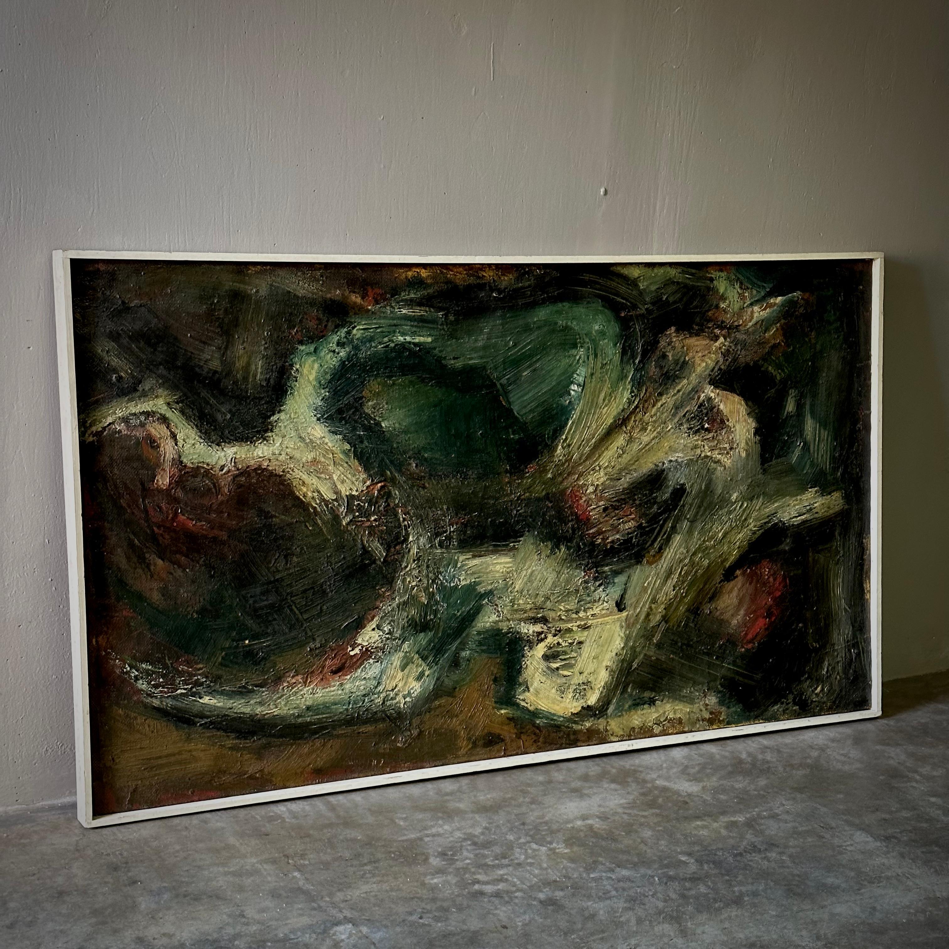 Dutch Midcentury Unsigned Abstract Oil Painting For Sale 1