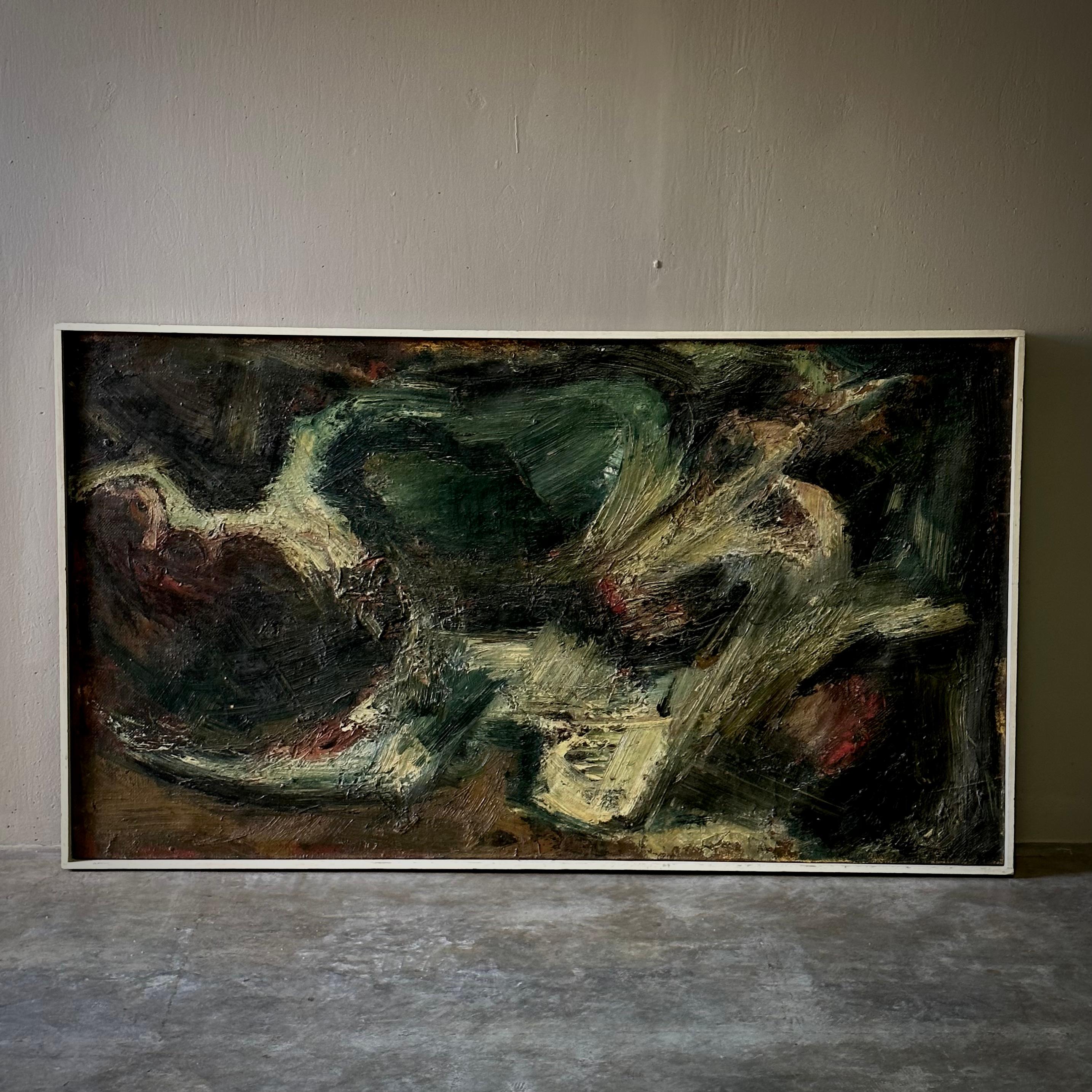 Dutch Midcentury Unsigned Abstract Oil Painting For Sale 2