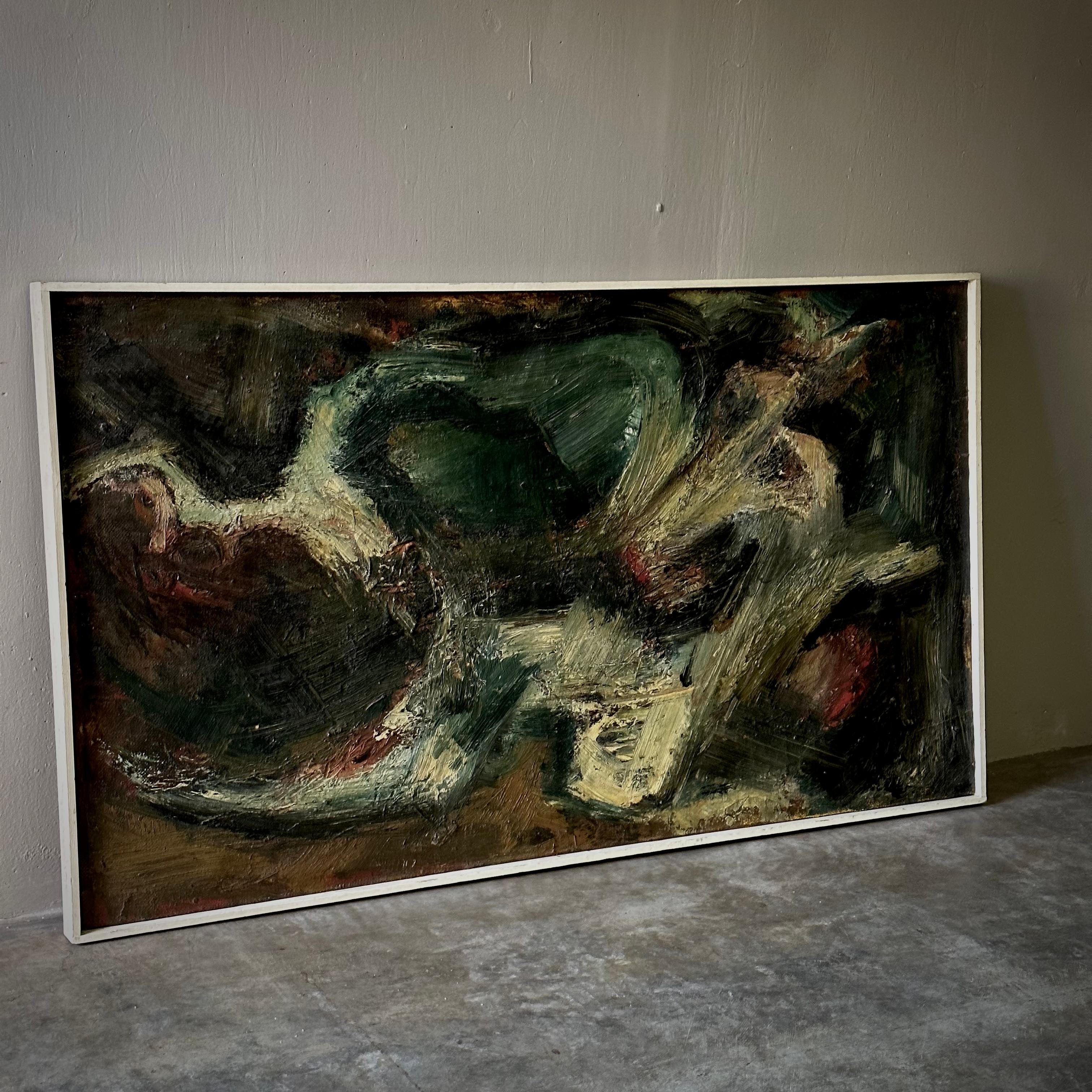 Dutch Midcentury Unsigned Abstract Oil Painting For Sale 4