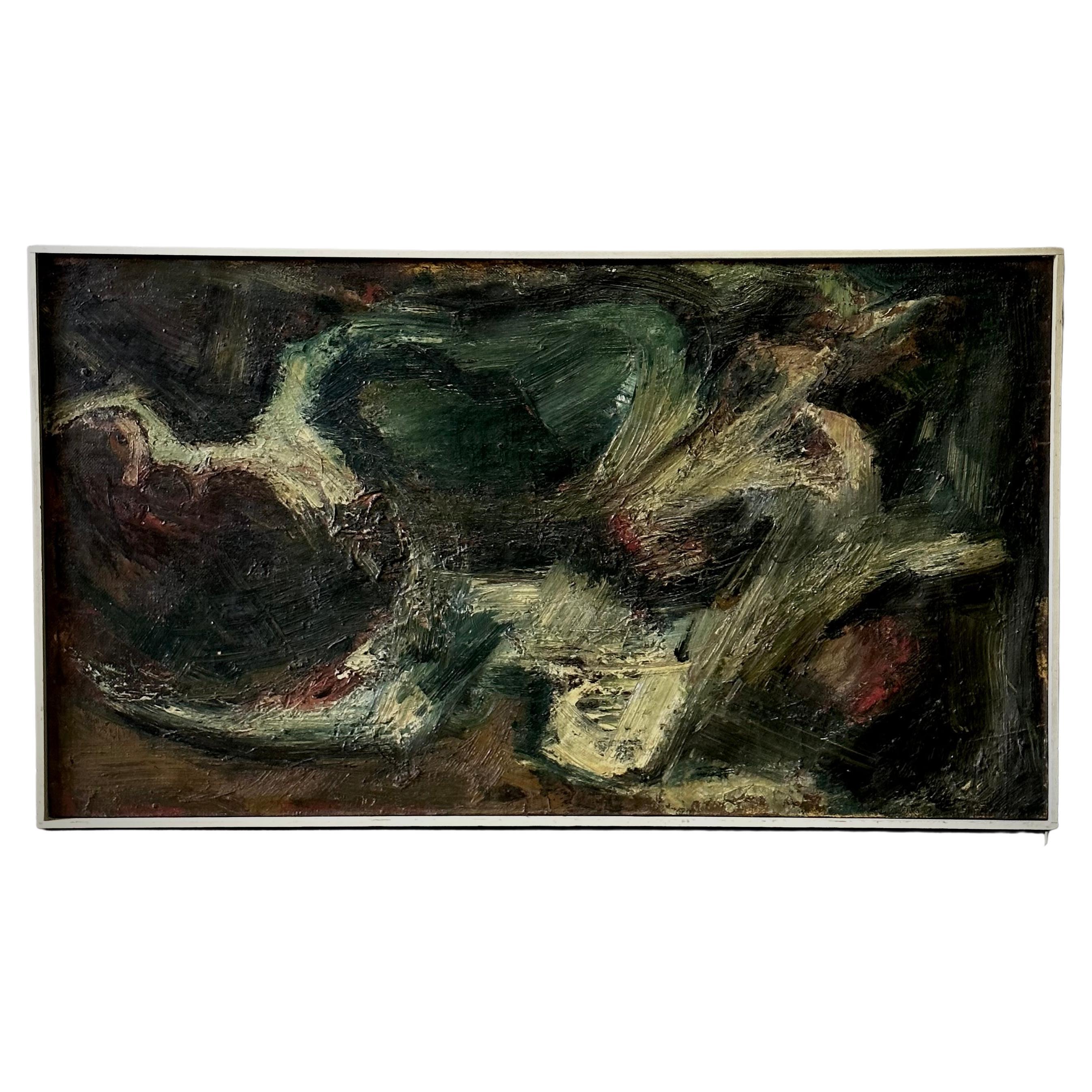 Peinture à l'huile abstraite non signée du milieu du siècle dernier en vente