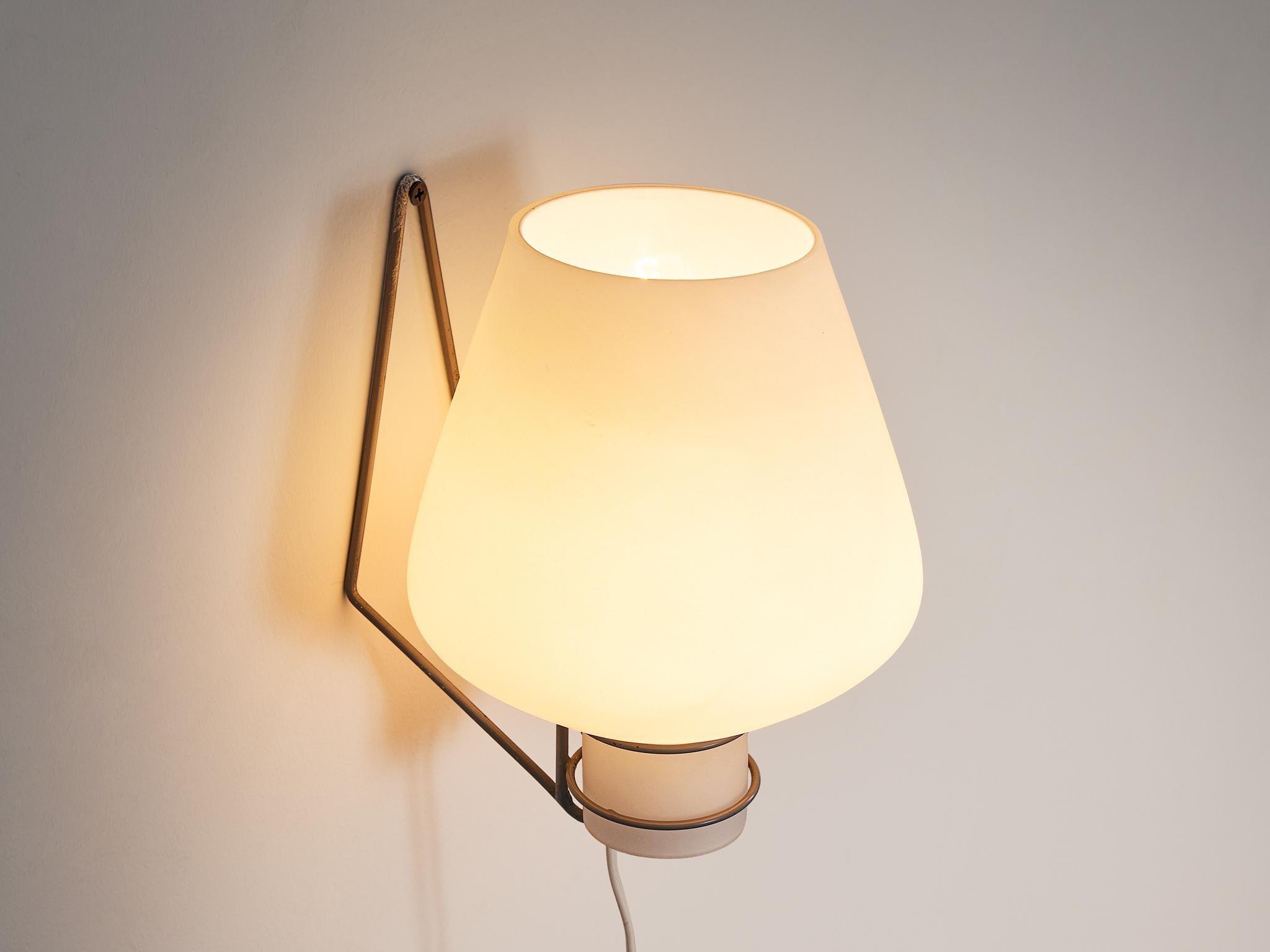 Dutch Midcentury Wall Light in Opaline Glass and Metal For Sale at 1stDibs