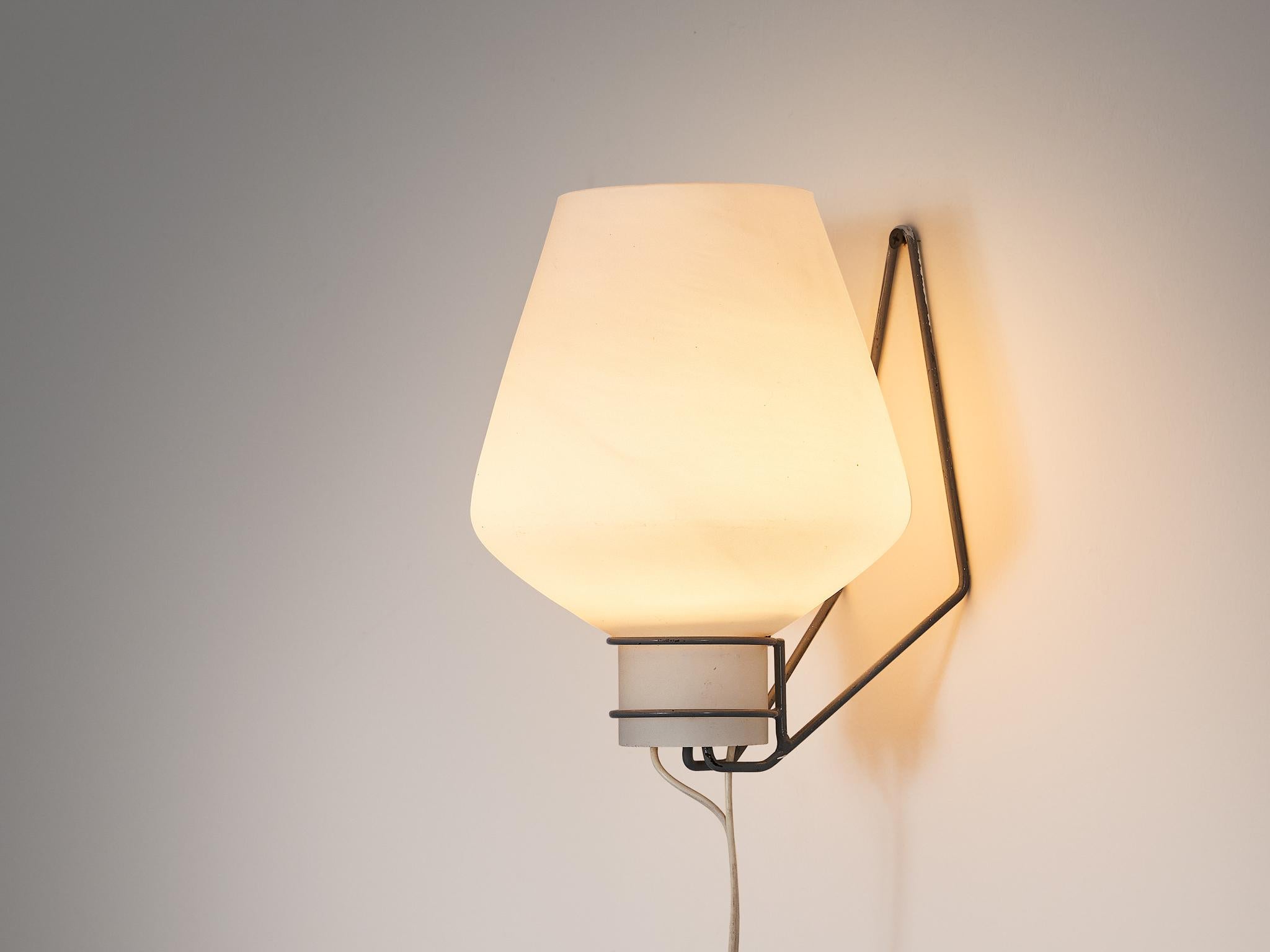 Dutch Midcentury Wall Light in Opaline Glass and Metal 1