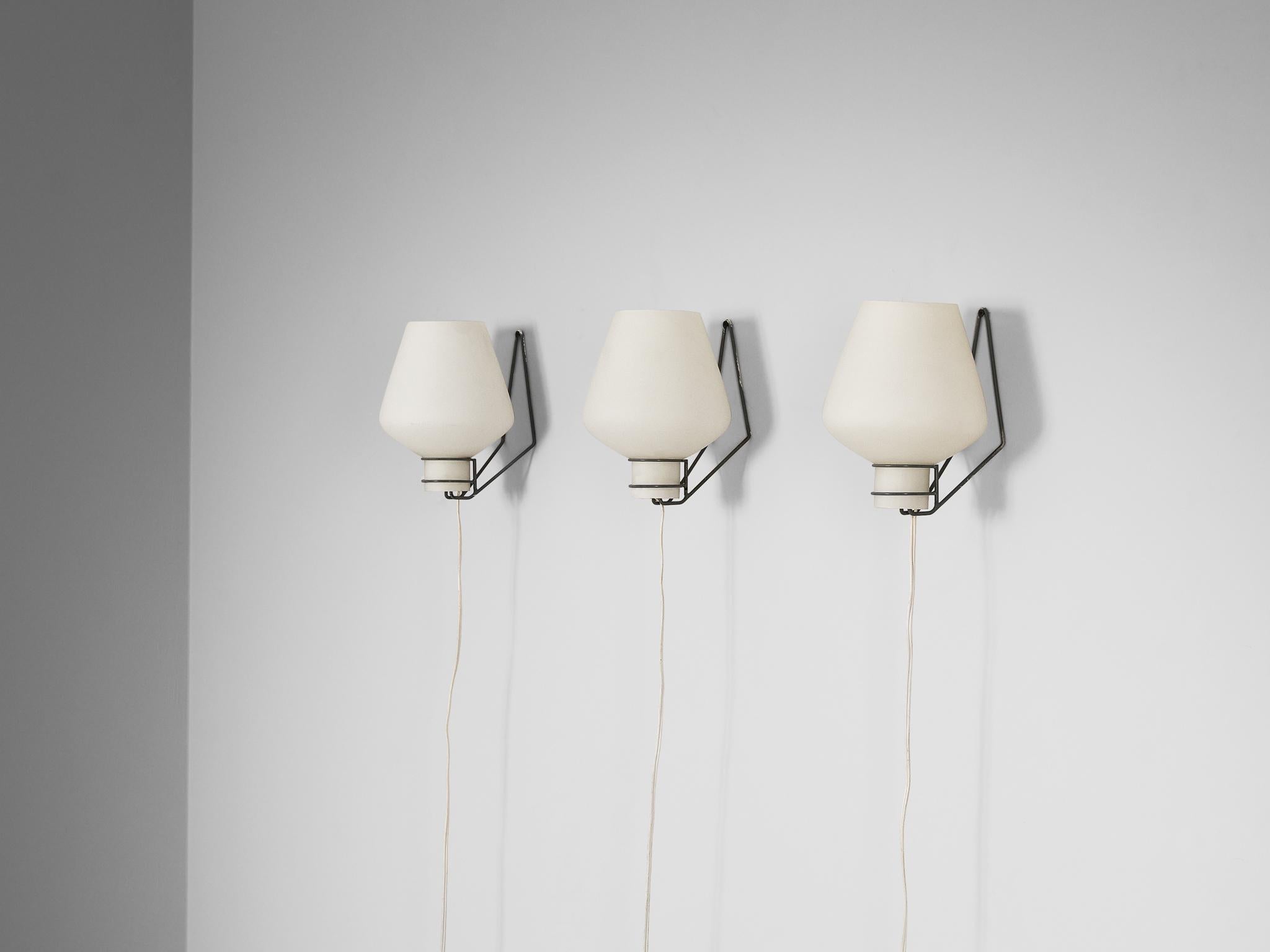 Dutch Midcentury Wall Light in Opaline Glass and Metal 4