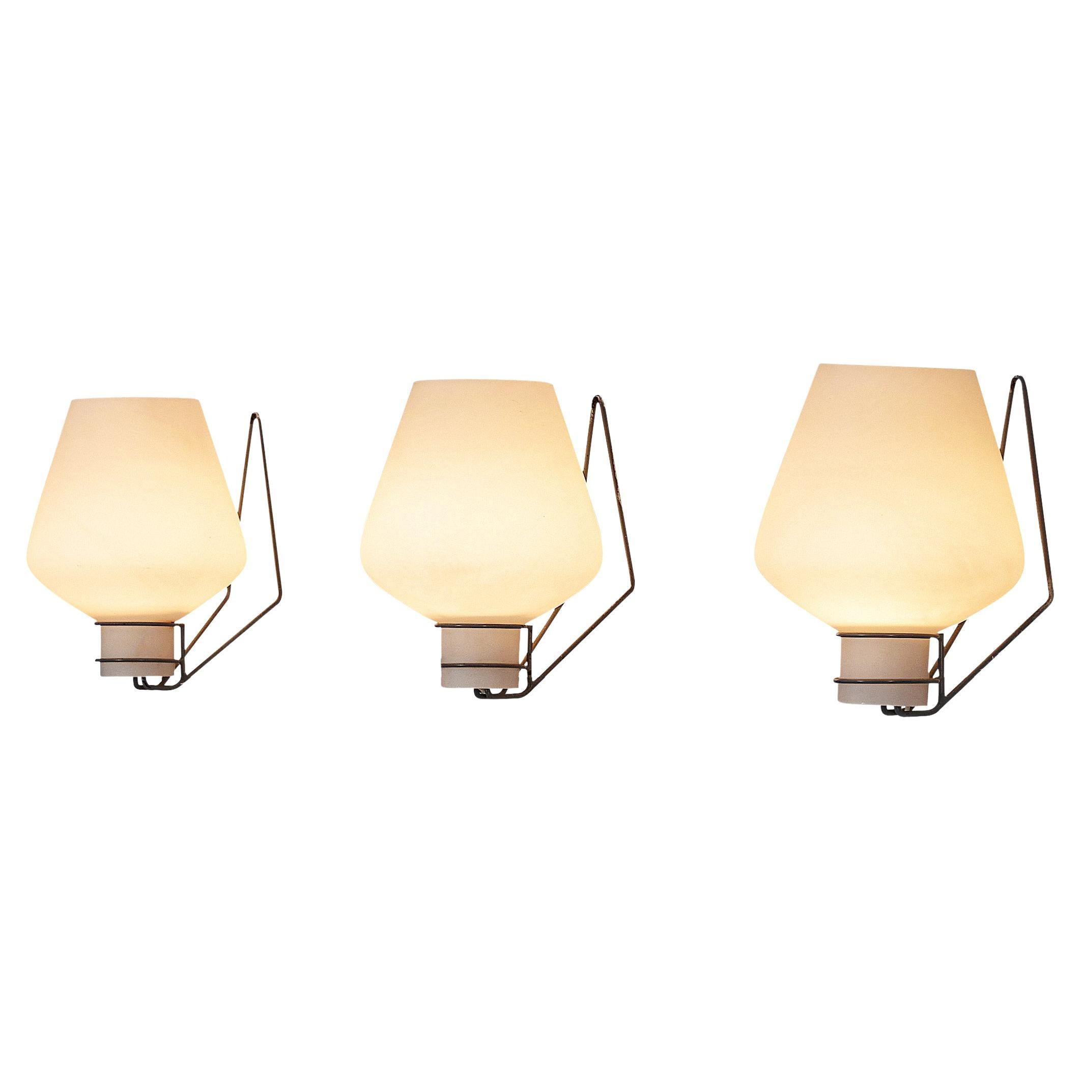 Dutch Midcentury Wall Light in Opaline Glass and Metal