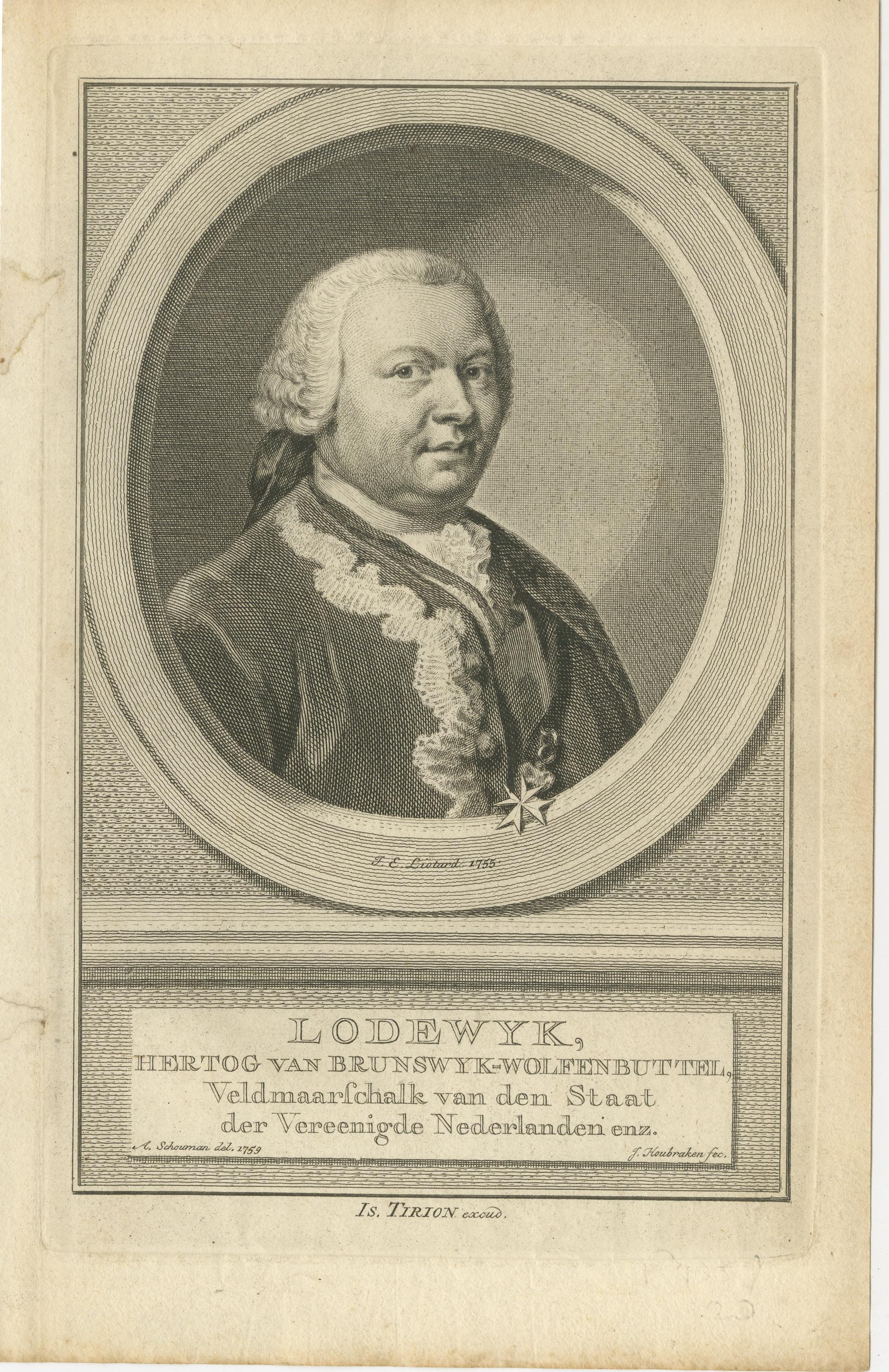 Set of Three Dutch Military Portraits – Brunswick, Van Reede, and Van Nassau, c.1750s

A finely engraved set of three 18th-century copperplate portraits of high-ranking military commanders of the Dutch Republic, each within an oval frame and