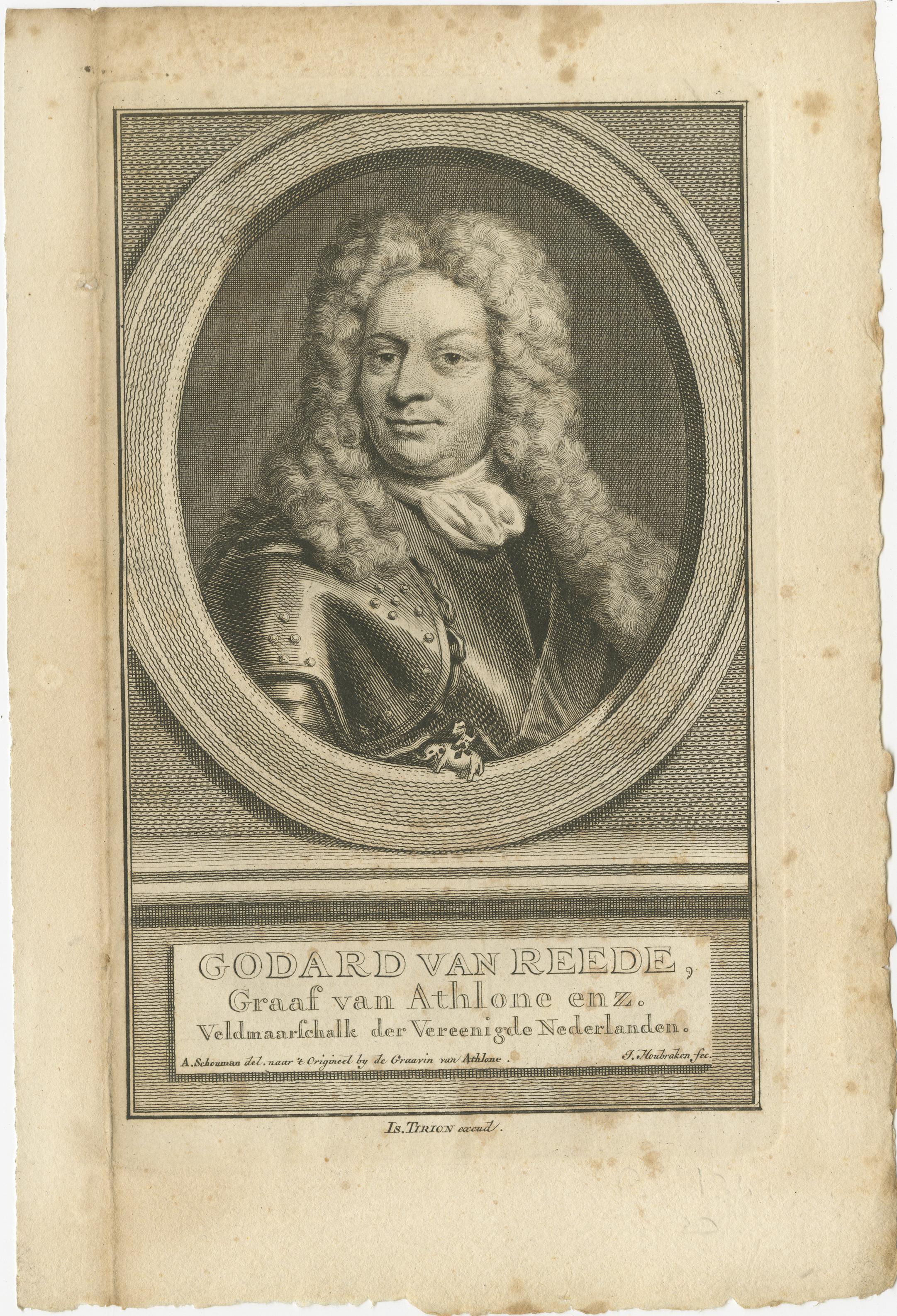 Engraved Dutch Military Commanders – Brunswick, Van Reede, and Van Nassau Portraits, 1755 For Sale