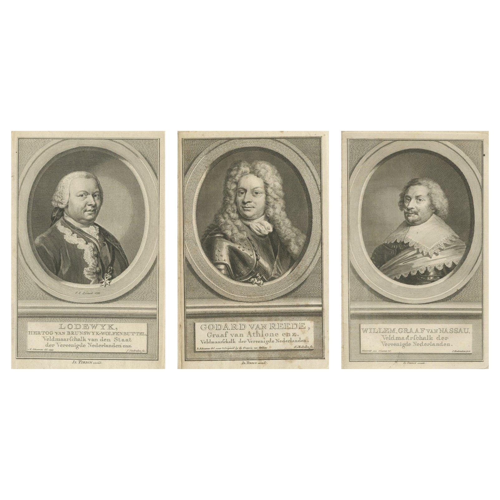 Dutch Military Commanders – Brunswick, Van Reede, and Van Nassau Portraits, 1755