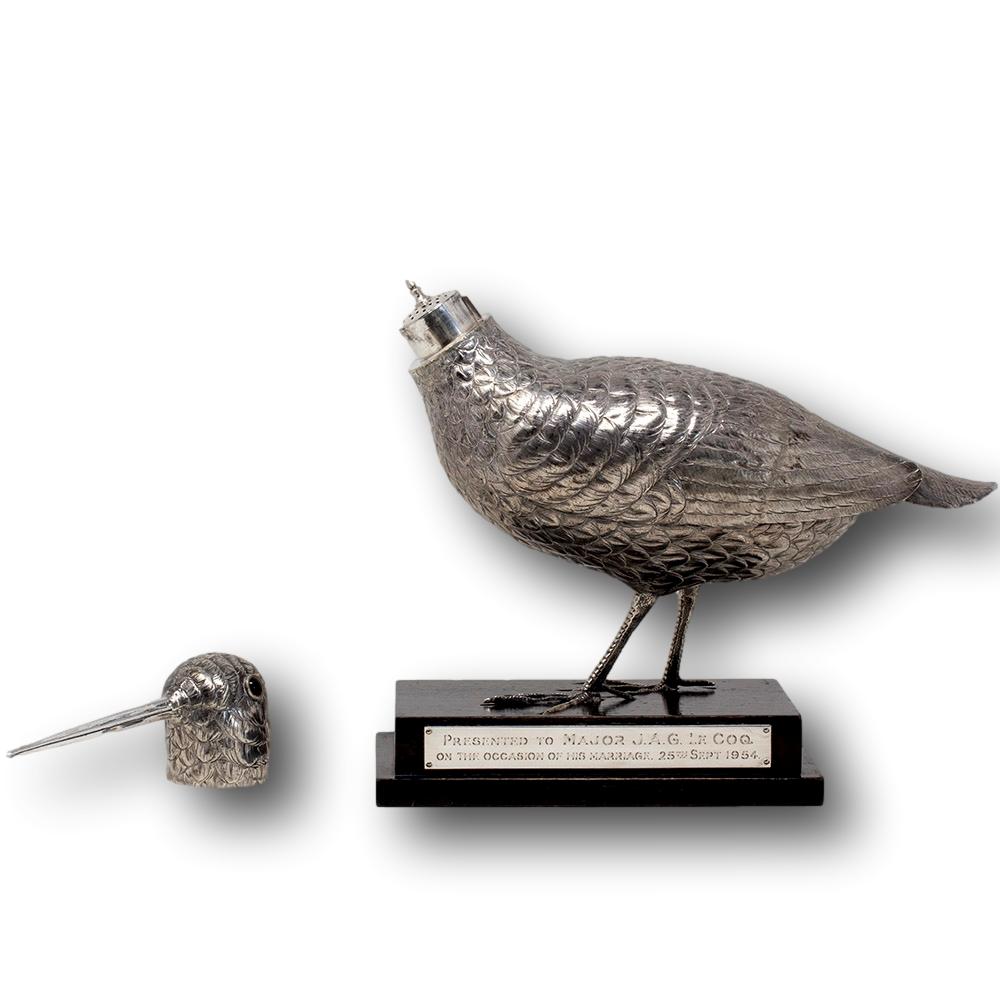 Regalo Militar Holandés Figura de plata con colador de azúcar Woodcock en venta 4
