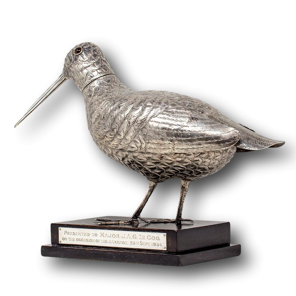 Regalo Militar Holandés Figura de plata con colador de azúcar Woodcock siglo XX en venta