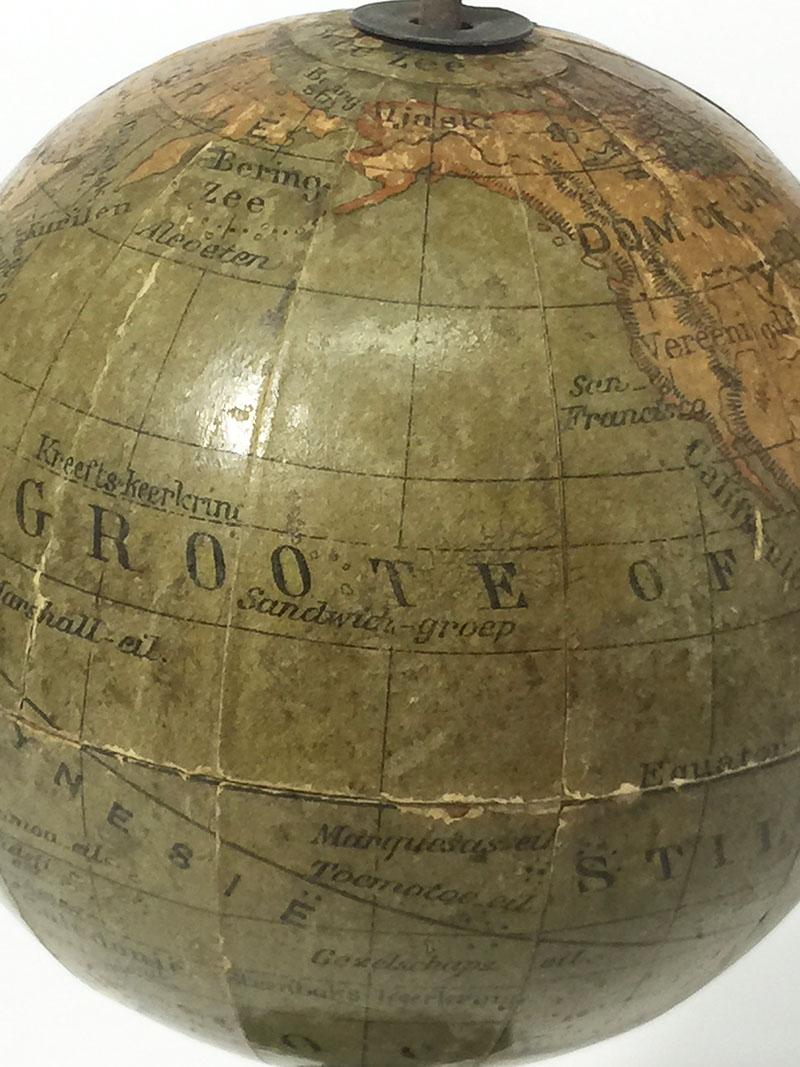 19th Century Dutch Miniature Terrestrial Globe on Wooden Base, circa 1900 For Sale