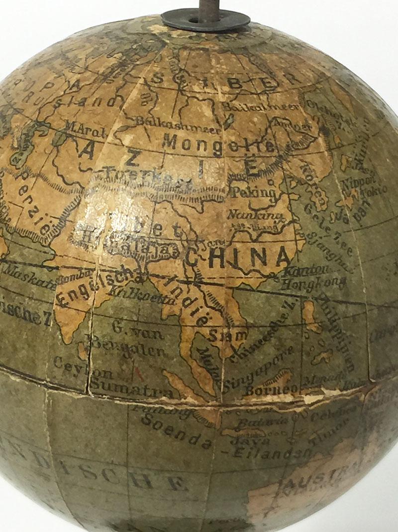Dutch Miniature Terrestrial Globe on Wooden Base, circa 1900 For Sale 1