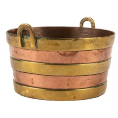 Dutch Miniature Two-handled Copper Bucket with Brass Straps, 19th century