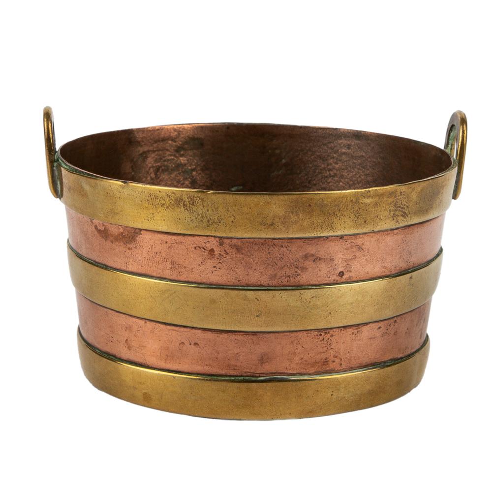Dutch Miniature Two-handled Copper Bucket with Brass Straps, 19th century In Fair Condition For Sale In St. Catharines, ON