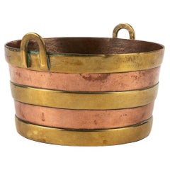 Antique Dutch Miniature Two-handled Copper Bucket with Brass Straps, 19th century