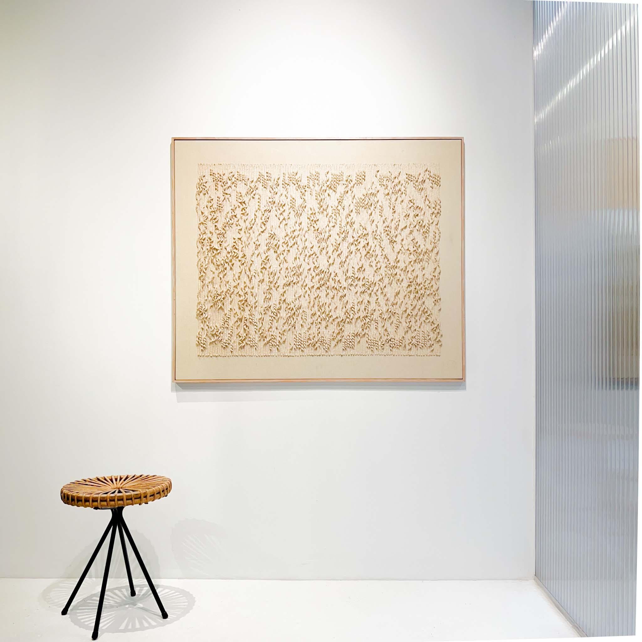 Huge framed minimalist ZERO artwork in textile by a known Dutch artist, signed and dated.

With limited use of color and material this piece creates an interesting play with light and shadow, linking it to the Minimalist ZERO. 
Zero was an artist