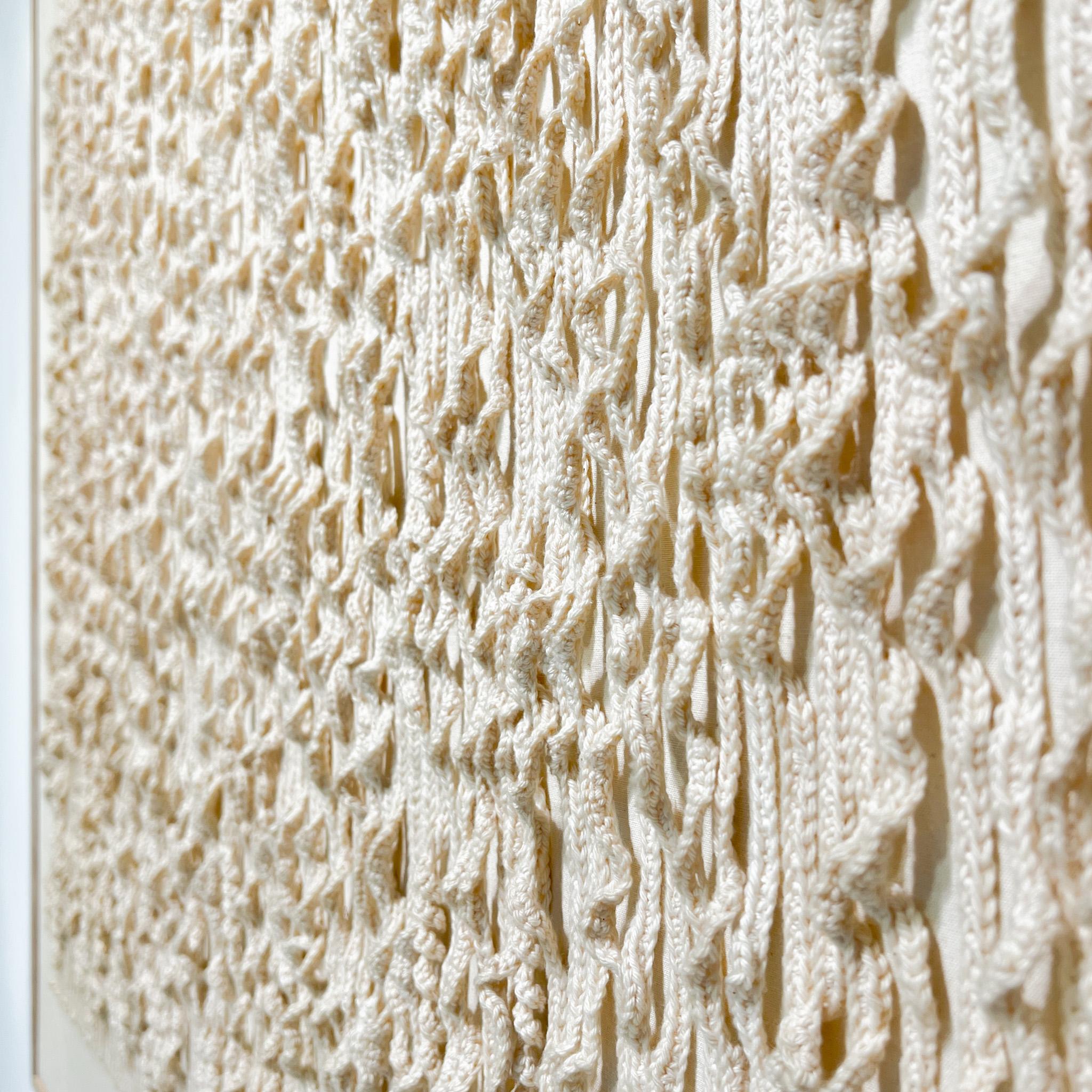 Hand-Woven Dutch Minimalist / Zero Textile Woven Lines Artwork in White Fabric