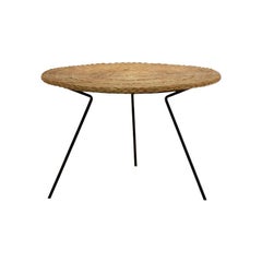 Dutch Minimalistic Steel and Wicker Side Table, 1960s
