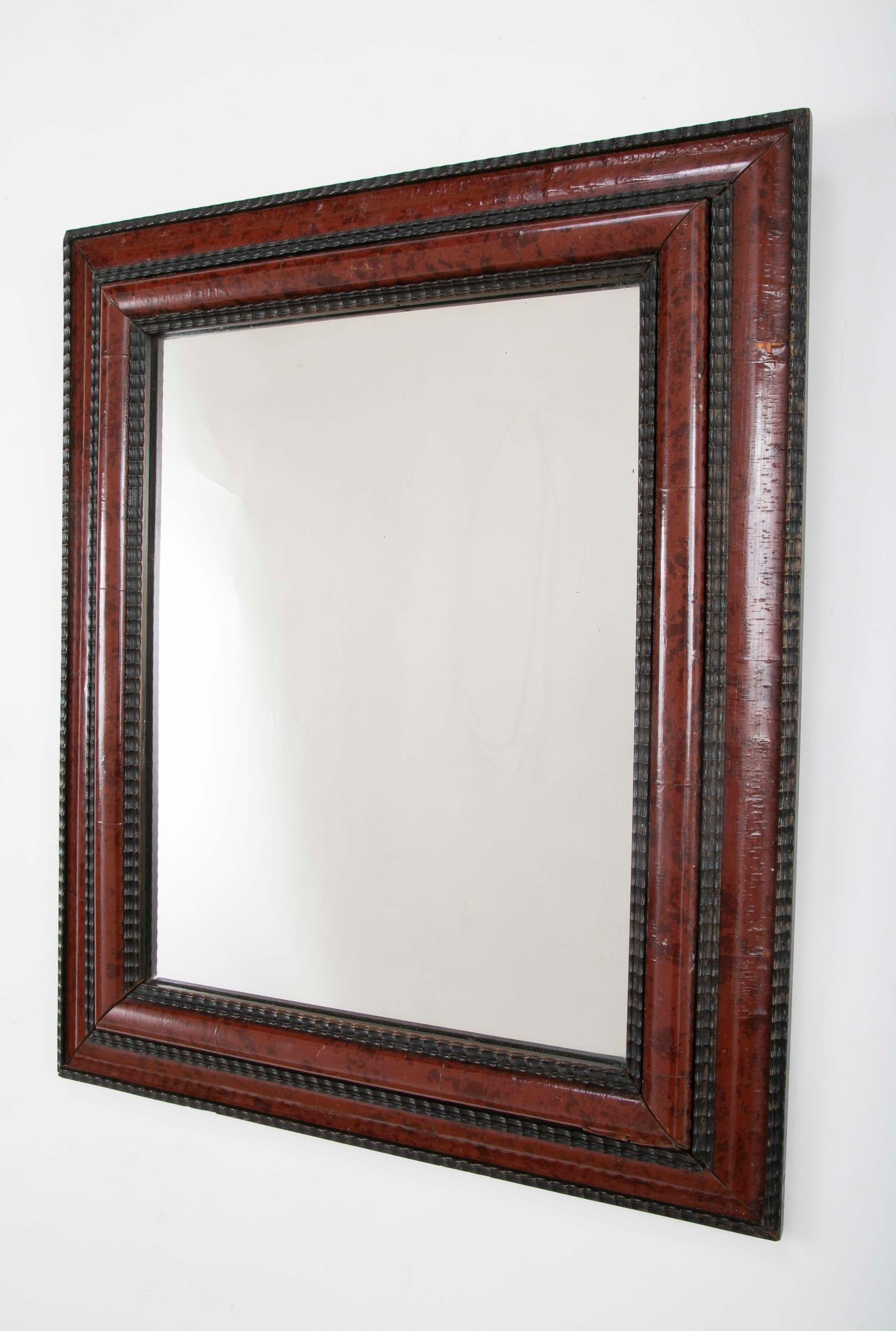 Baroque Dutch Mirror with Ebonized and Faux Tortoise Shell Frame