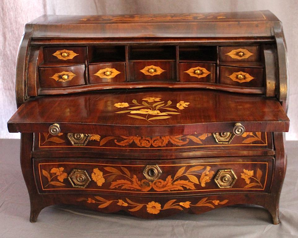 Dutch Colonial Dutch Model of a Bombe Bureau Inlaid with Fruit Woods, circa 1860 For Sale