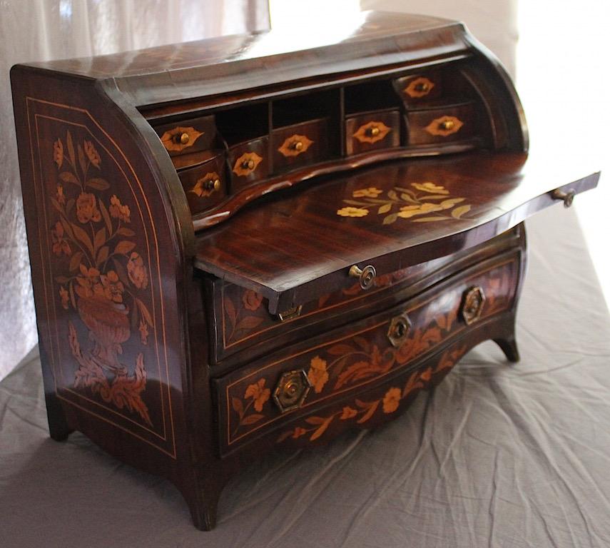 Marquetry Dutch Model of a Bombe Bureau Inlaid with Fruit Woods, circa 1860 For Sale