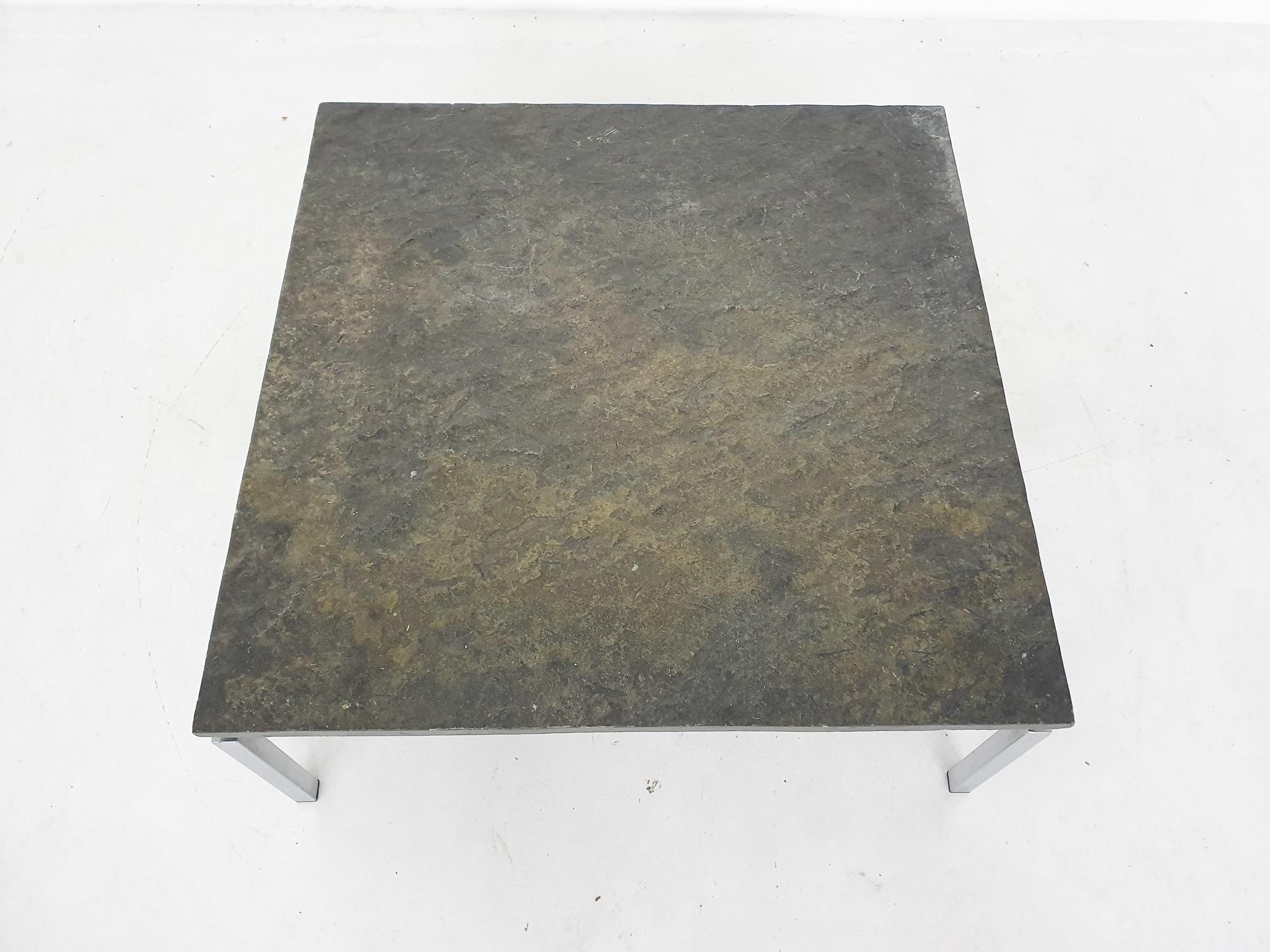 Dutch Modern Brutalist Natural Stone and Steel Coffee Table, 1950s In Good Condition For Sale In Amsterdam, NL