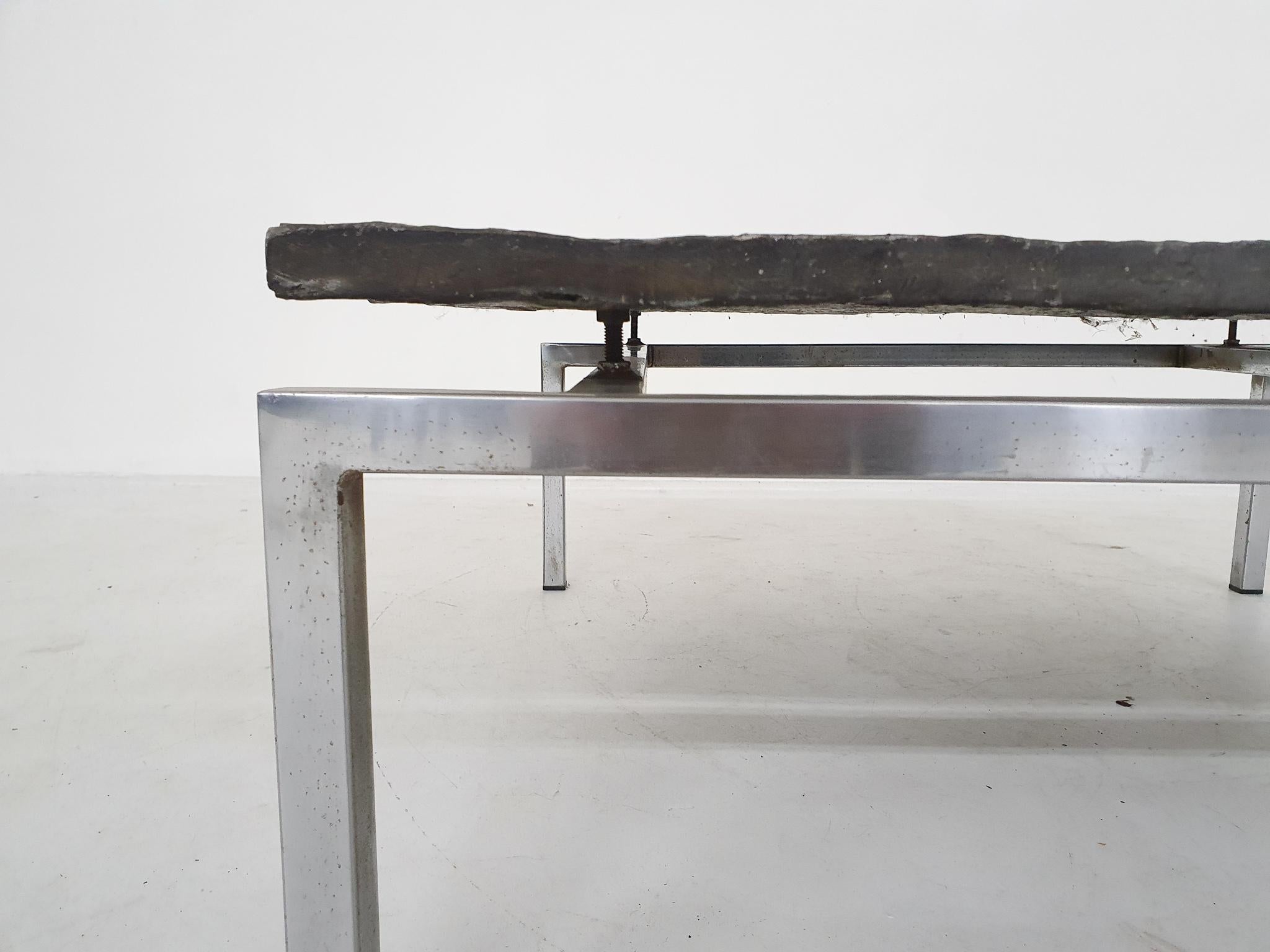 Metal Dutch Modern Brutalist Natural Stone and Steel Coffee Table, 1950s For Sale