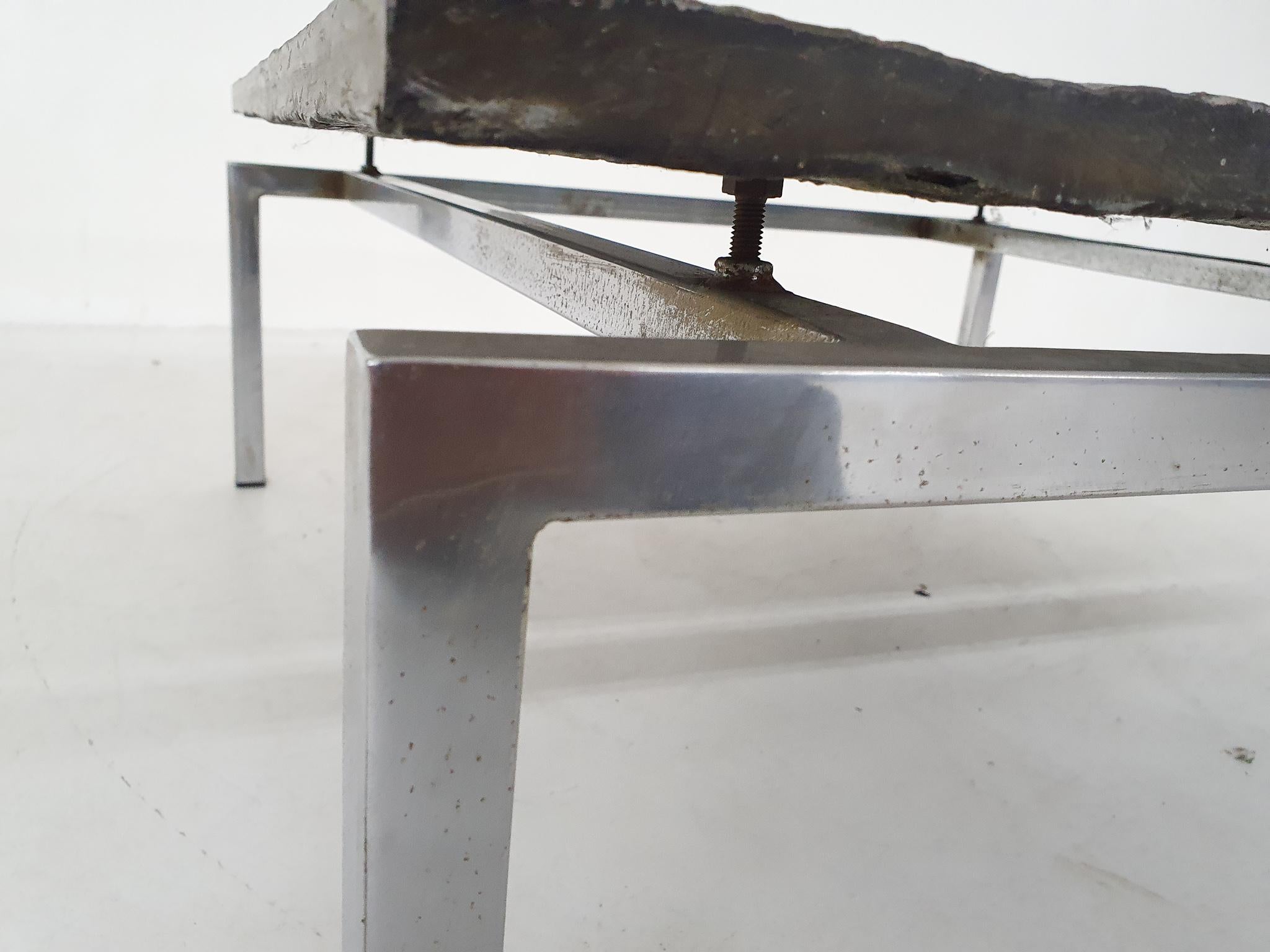 Dutch Modern Brutalist Natural Stone and Steel Coffee Table, 1950s For Sale 1