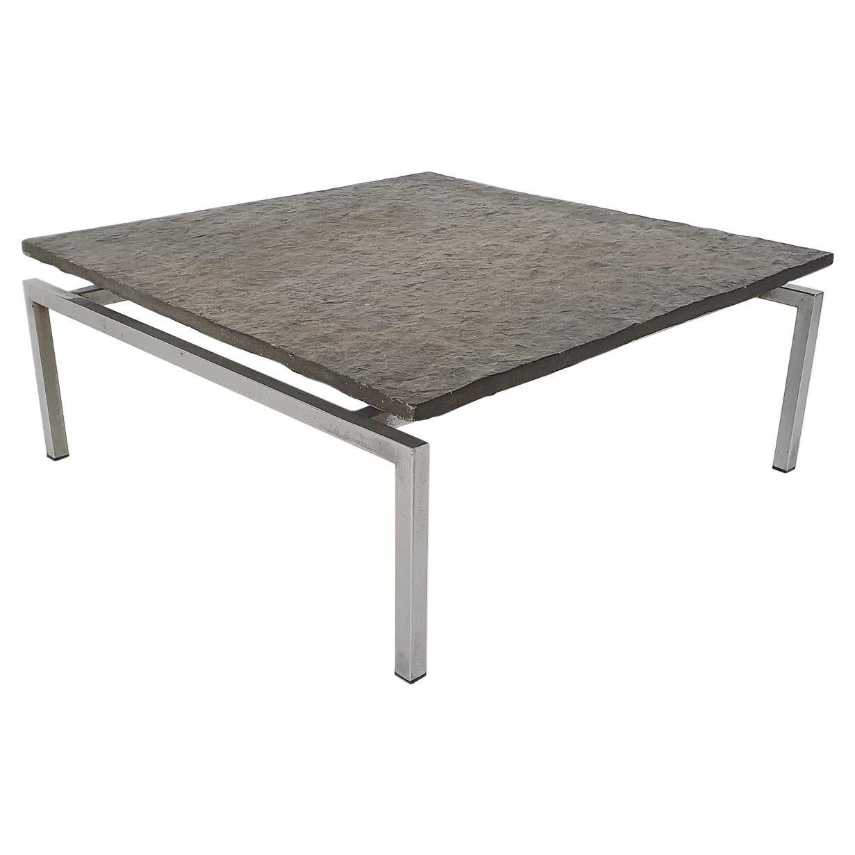 Dutch Modern Brutalist Natural Stone and Steel Coffee Table, 1950s For Sale