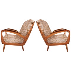 Dutch Modern Carved Armchairs with New Rubelli Upholstery, circa 1950s