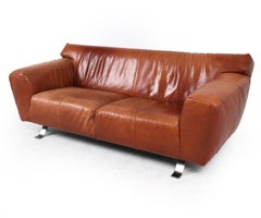Divano moderno olandese in pelle color cognac di Gerard Van Den Berg