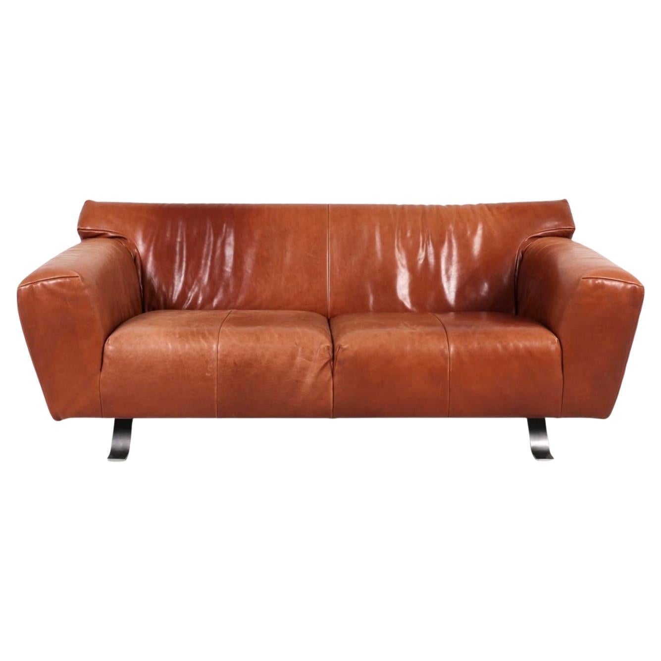 Niederländisches modernes Cognacfarbenes Loveseat-Sofa aus Leder von Gerard Van Den Berg