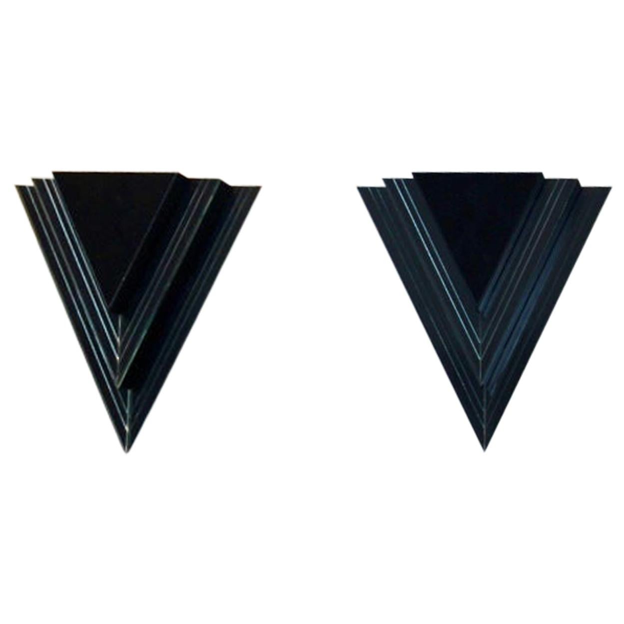 Dutch Modern Glass and Steel Triangular Wall Sconces