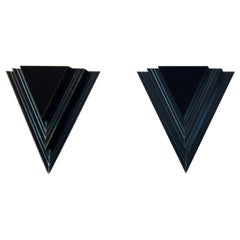 Vintage Dutch Modern Glass and Steel Triangular Wall Sconces