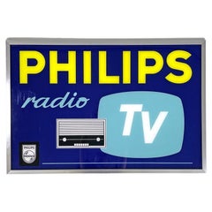 Vintage Dutch modern Philips advertising sign in plexiglass with aluminum frame, 1970s