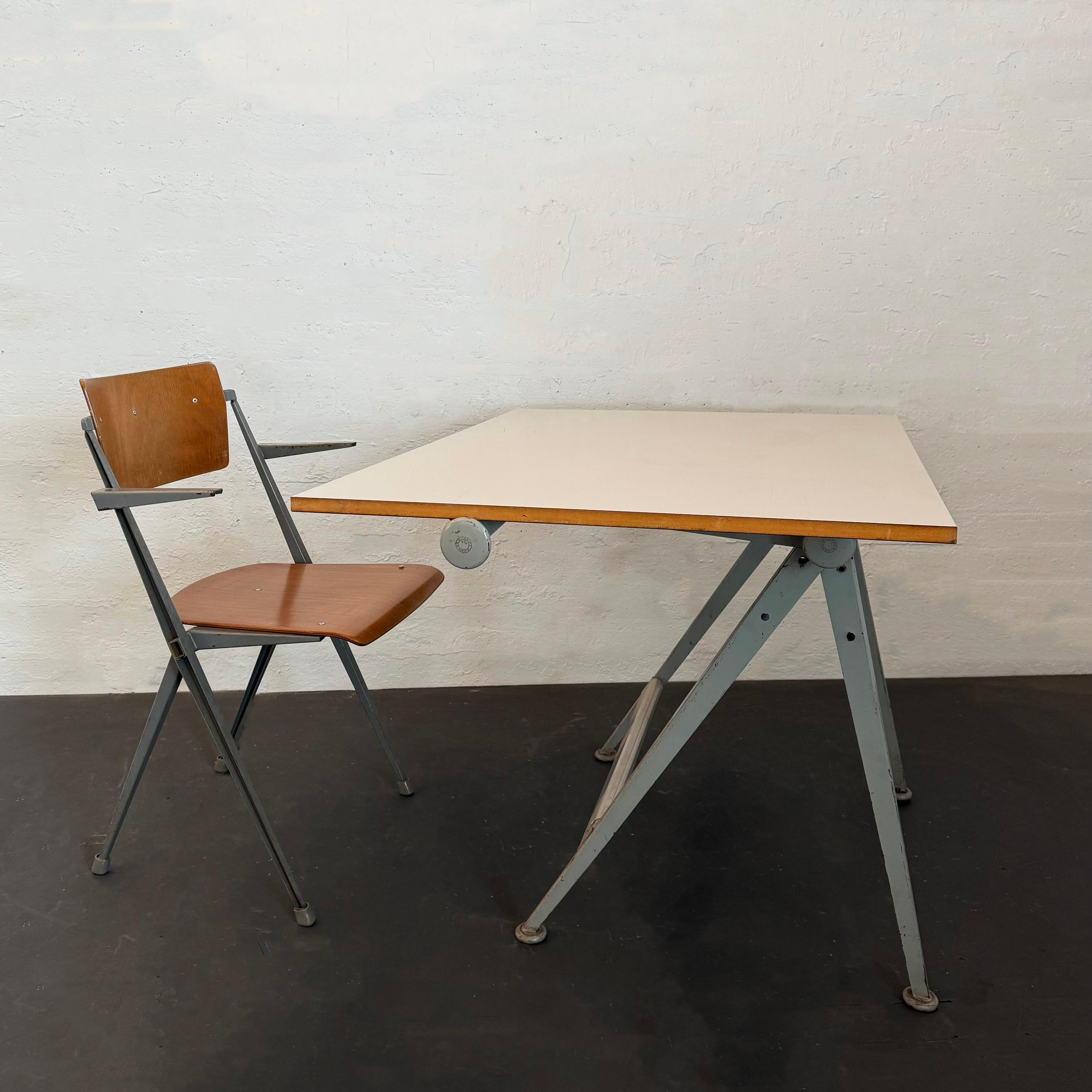Enameled Dutch Modern Reply Drafting Table Set By Wim Rietveld And Friso Kramer For Sale