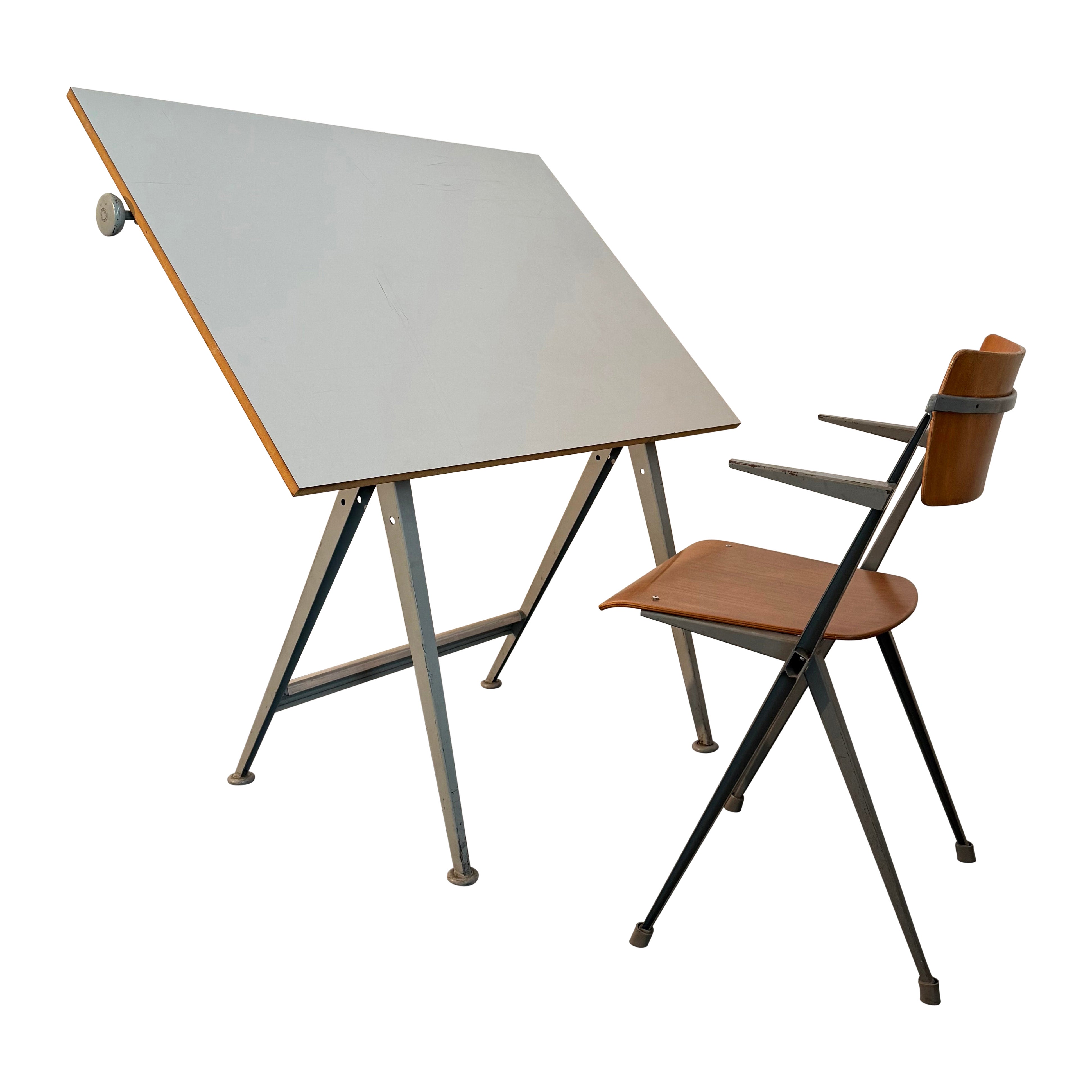 Dutch Modern Reply Drafting Table Set By Wim Rietveld And Friso Kramer For Sale