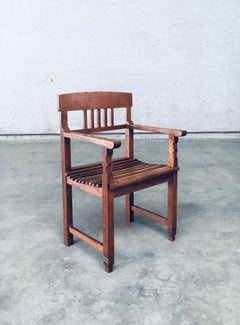 Dutch Modernism Design Carved Oak Arm Side Chair, Netherlands 1920's